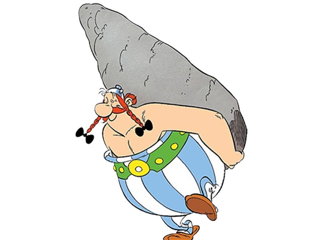 Welke steen draagt de sterke Obelix altijd op zijn rug?