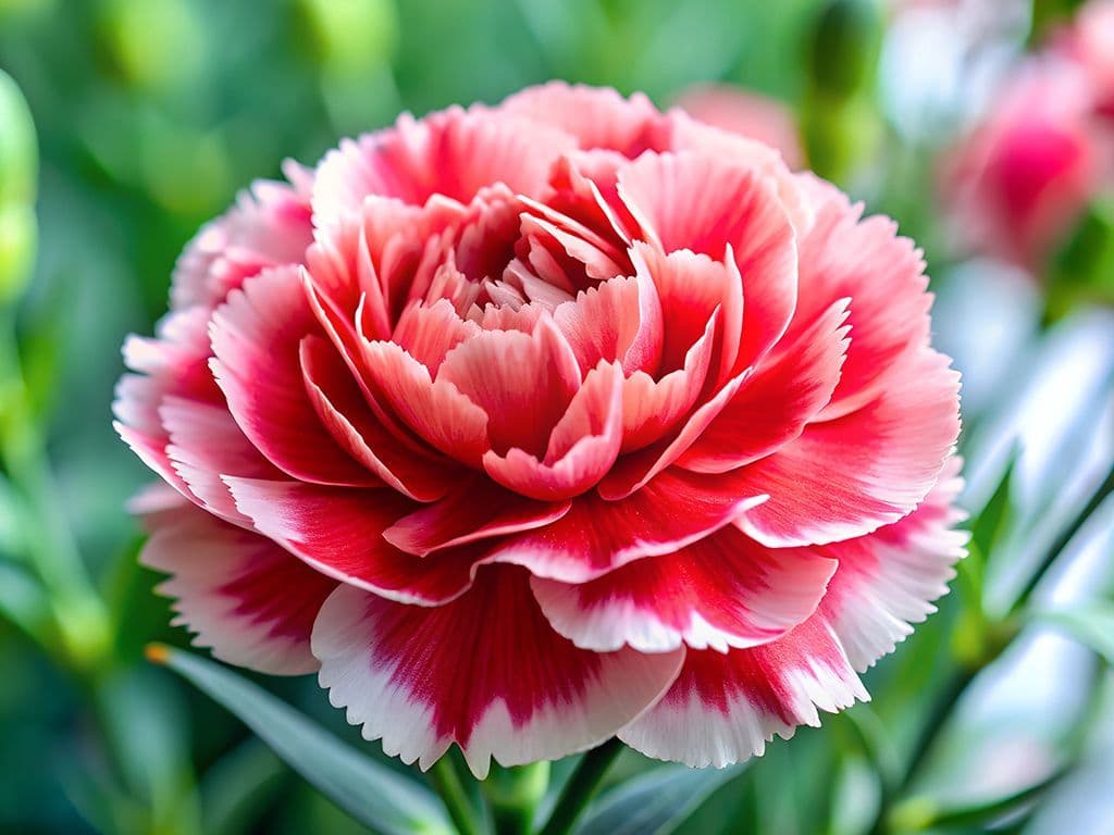 De bloem die je op de foto ziet komt van nature voor in Europa en Azië. De botanische naam van deze bloem is Dianthus. Ze staat bekend om haar sterke, kruidnagelachtige geur, de gekartelde randen van haar bloemblaadjes en het feit dat ze vaak gebruikt wordt als symbool voor bewondering, liefde en onderscheid. Welke bloem zoeken we hier?