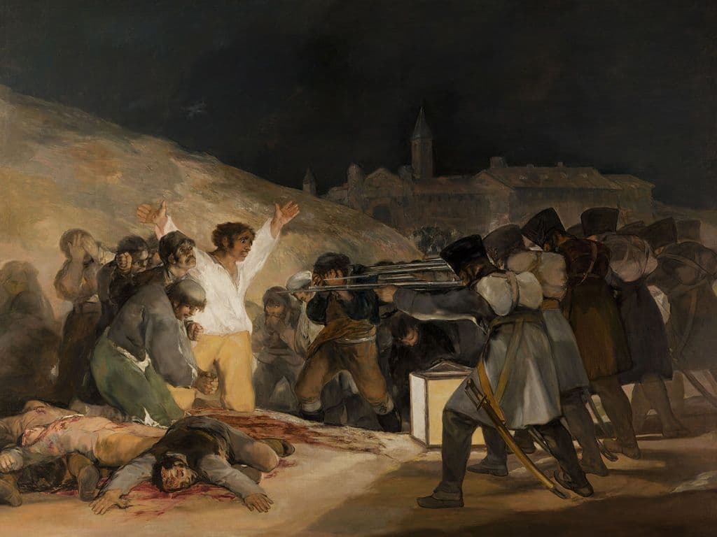 A. Dit thema gaat over kunst die iets te maken heeft met Napoleon Bonaparte. Eerst de A-vraag. 'El tres de mayo en Madrid' ofwel 'Los fusilamientos' is een schilderij uit 1814. Het meet 268 x 347 centimeter en is te zien in het Prado. Het toont de executie van Spaanse burgers na de Madrileense opstand van 2 mei 1808 tegen de troepen van Napoleon. Welke Spaanse schilder maakte dit werk?