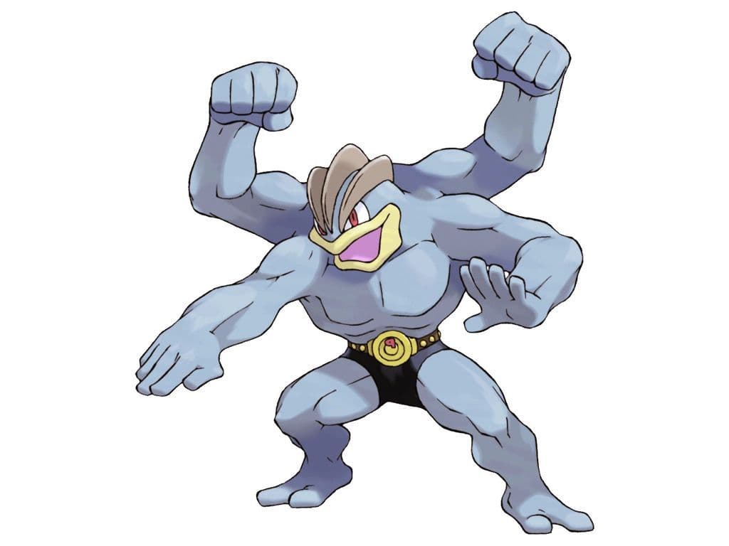 Welke vecht-type pokémon, die evolueert van Machoke, heeft vier armen en een pokédexvermelding die beweert dat het een berg kan verplaatsen met een enkele stoot?