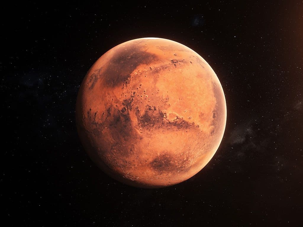 We zijn op zoek naar de planeet in ons zonnestelsel waar een jaar 687 dagen bedraagt en waar een dag 24 uur en 37 minuten bedraagt. De omtrek ter hoogte van haar evenaar bedraagt 21319 km en de temperaturen variëren van een aangename -140 °C tot een snikhete + 20° C. Over welke planeet hebben we het?