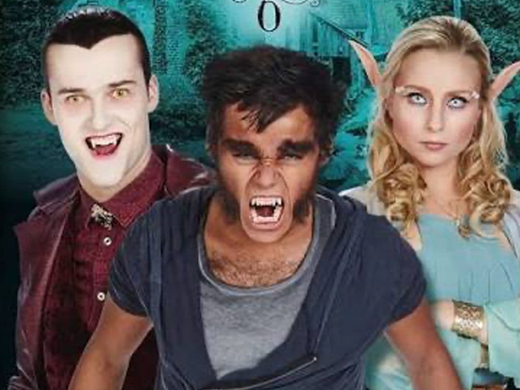 Je ziet een foto van een Vlaamse jeugdserie, geproduceerd door Studio 100 en gesitueerd in het mysterieuze dorpje Schemermeer, bestrijden een vampier, een weerwolf en een elf samen met hun magische raadsman Vega allerlei duistere wezens die uit de onderwereld opduiken? Hoe heet deze serie?