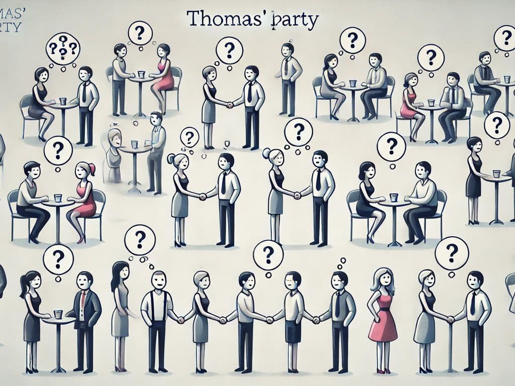 Thomas en zijn vrouw hielden thuis een feestje met 4 andere getrouwde stellen. Elk persoon heeft handen geschud met iedereen die hij of zij nog niet kende. Nadat het handen schudden voorbij was, vroeg Thomas iedereen, inclusief zijn vrouw, hoeveel handen zij geschud hadden. Tot zijn verbazing kreeg Thomas negen verschillende antwoorden.
Hoeveel handen heeft de vrouw van Thomas geschud?