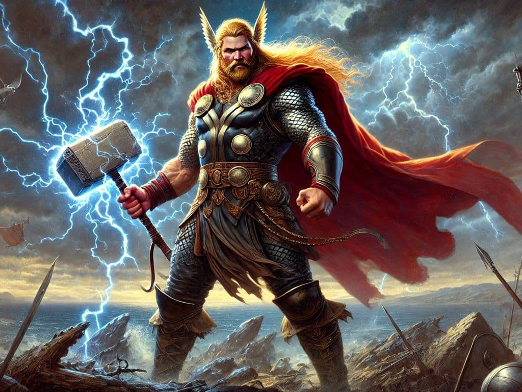 Wie is de god van donder en oorlog in de Noorse mythologie? Hij was een zoon van Odin en de aardgodin Fjorgyn.