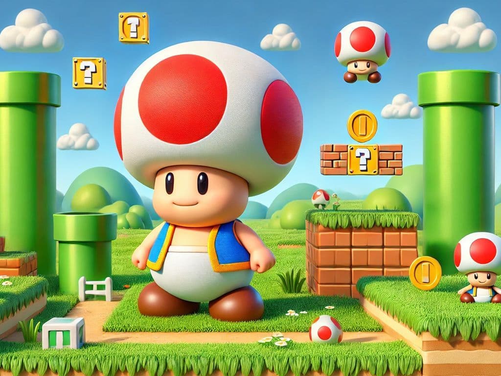 Deze humanoïde paddenstoel is de dienaar van Princess Peach. Hij was voor het eerst te zien in het computerspel Super Mario Bros. Wat is de naam van dit personage van Nintendo?