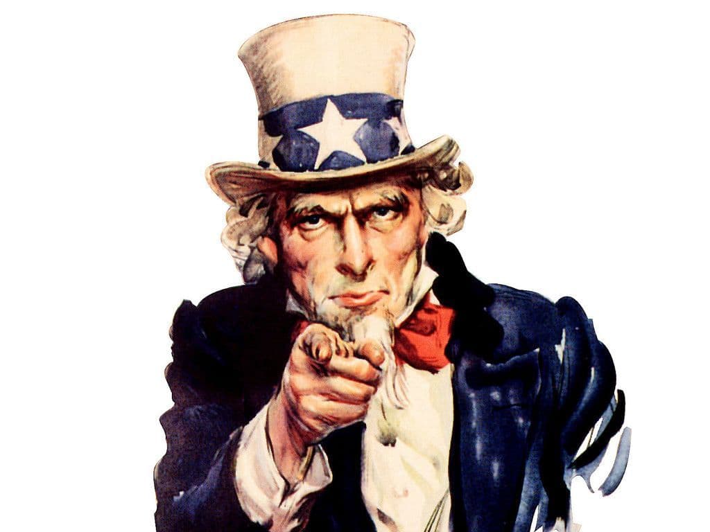 Wie zien we hier in de propagandaprent om het Amerikaanse leger te vervoegen?
